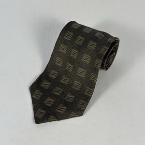 Donna Karan Silk Tie Vintage Brown Square Geometric Made In USA 3.75" W 60" L